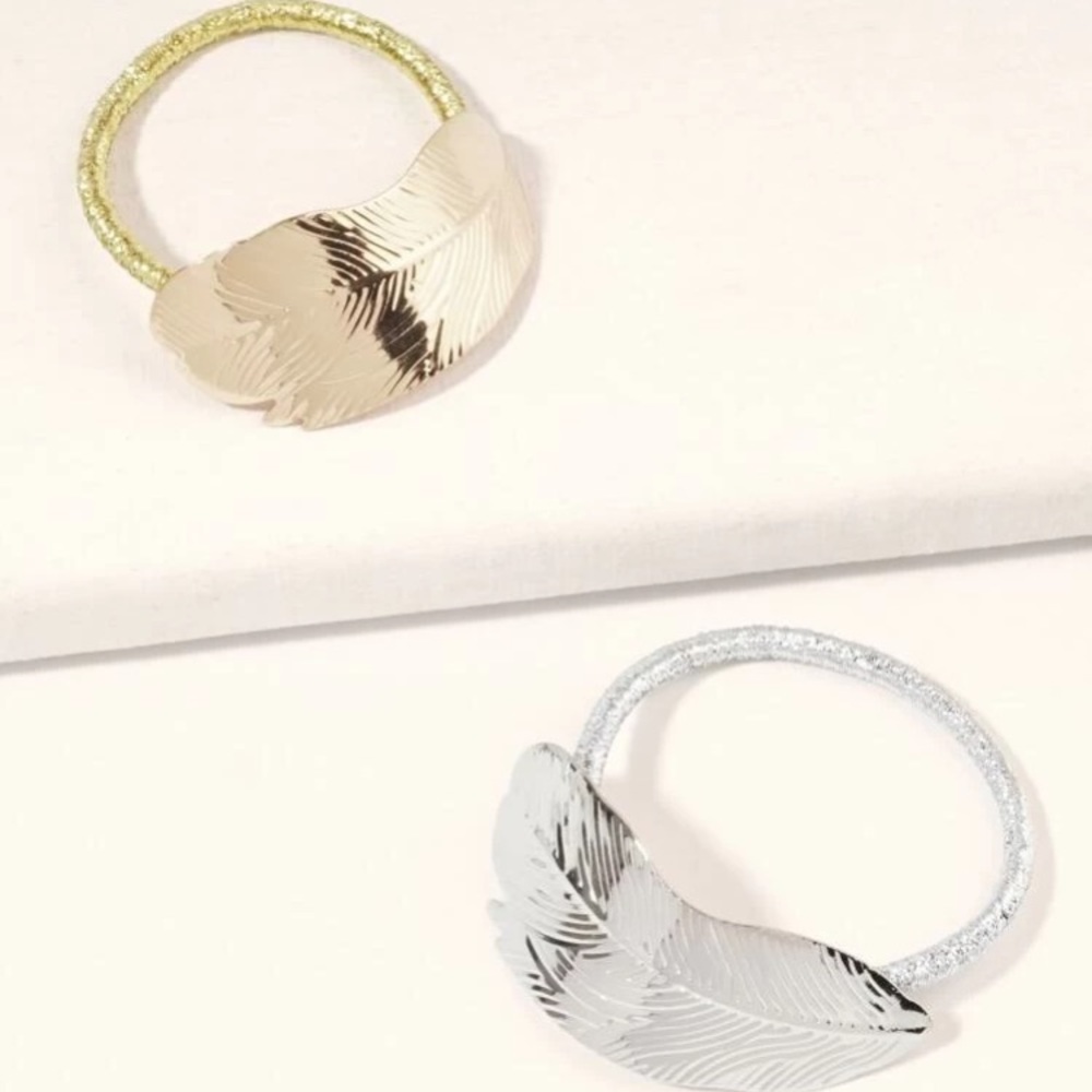 🪶 Awesome Metallic Metal Boho Feather Hair Tie In Gold Or Silver 🪶 - Picture 1 of 8